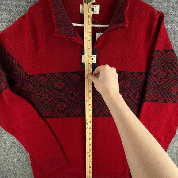 NWT Joseph Abboud Red Fair Isle Wool Blend 1/4 Zip Pullover Sweater 2XL - $80 - Picture 2 of 16